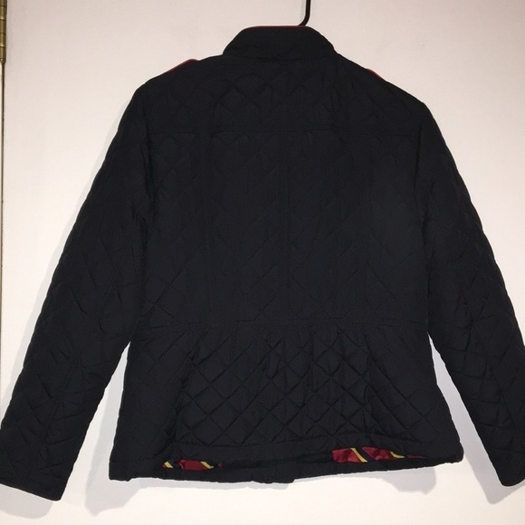 Talbots Petite Quilted black jacket w/ red piping full zip satin lined Sz Large - Picture 6 of 8